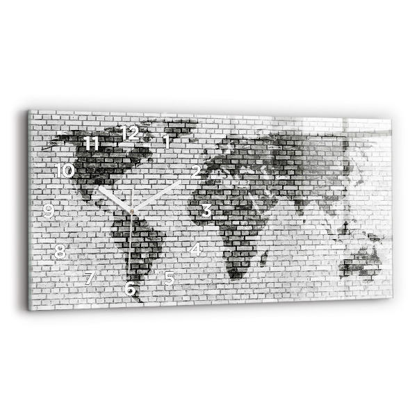 Glass wall clock rectangular Brick Wall World Map