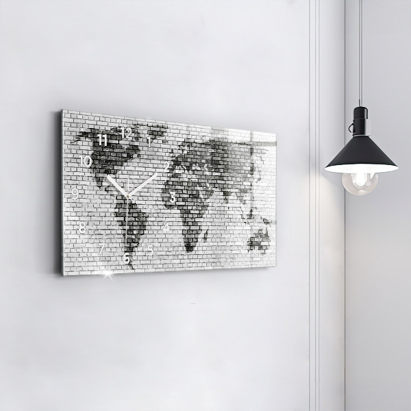 Glass wall clock rectangular Brick Wall World Map