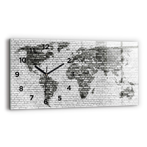 Glass wall clock rectangular Brick Wall World Map