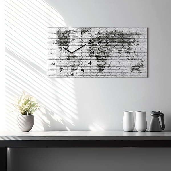 Glass wall clock rectangular Brick Wall World Map
