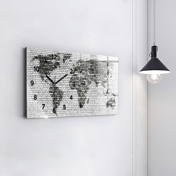 Glass wall clock rectangular Brick Wall World Map