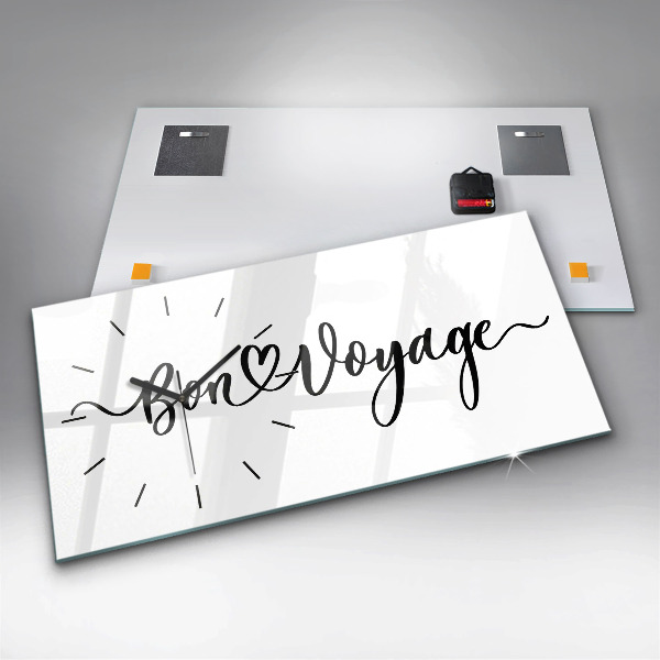 Glass wall clock rectangular The inscription Bon voyage