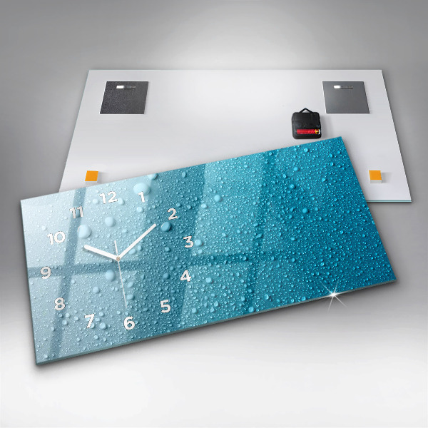 Glass wall clock rectangular Drops of water