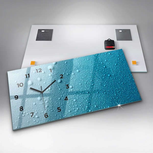 Glass wall clock rectangular Drops of water