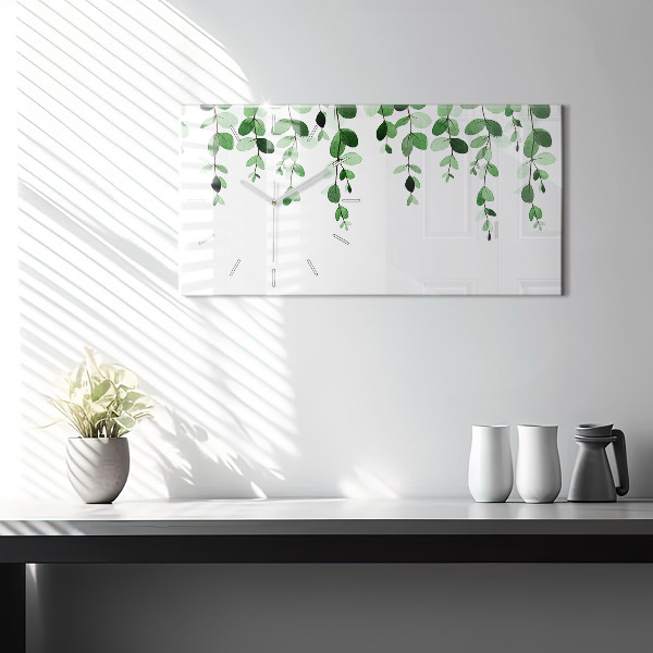 Glass wall clock rectangular Plant leaves