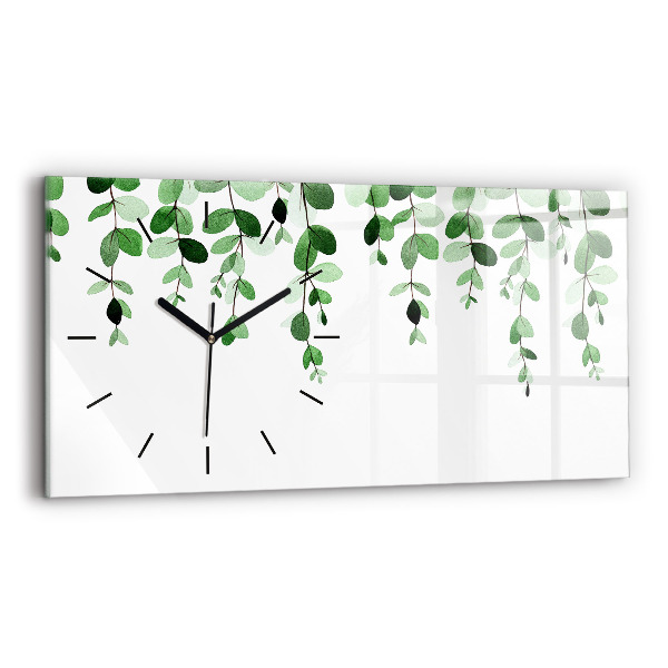 Glass wall clock rectangular Plant leaves