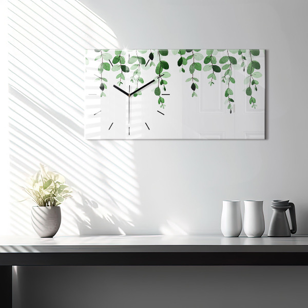 Glass wall clock rectangular Plant leaves