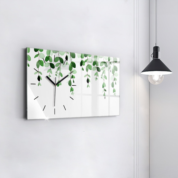 Glass wall clock rectangular Plant leaves