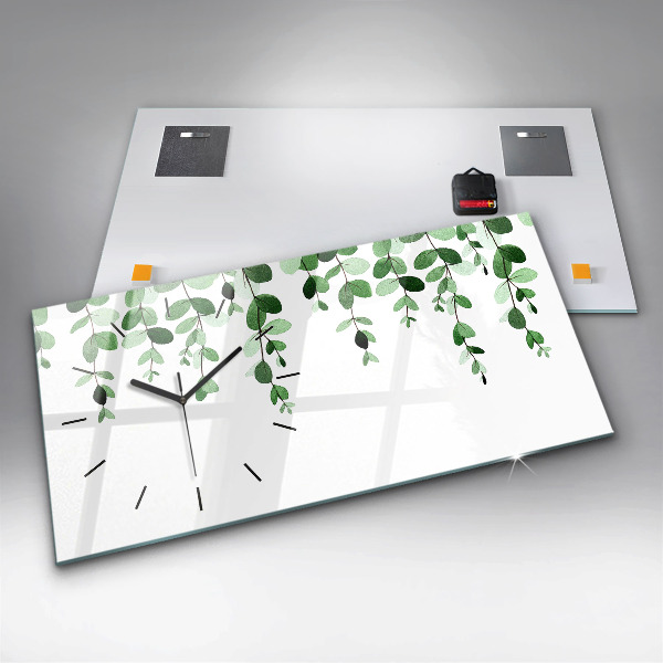 Glass wall clock rectangular Plant leaves