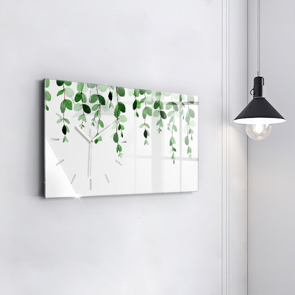 Glass wall clock rectangular Plant leaves