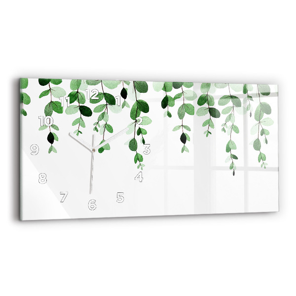 Glass wall clock rectangular Plant leaves