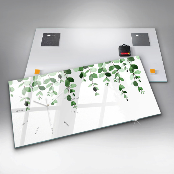 Glass wall clock rectangular Plant leaves