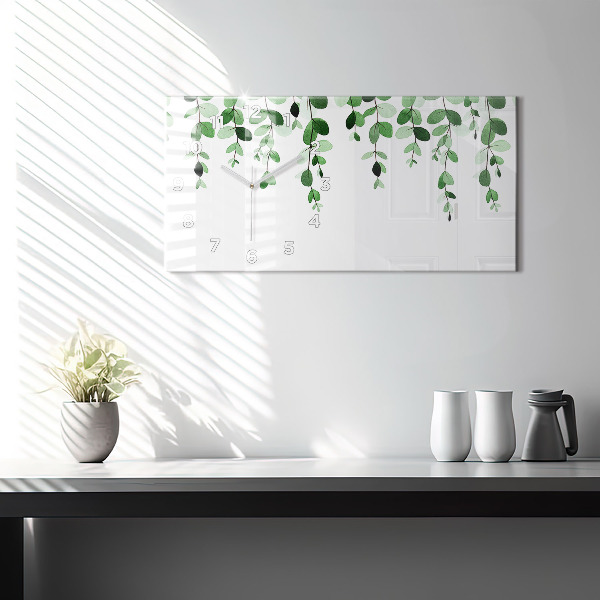 Glass wall clock rectangular Plant leaves