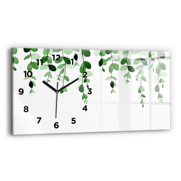 Glass wall clock rectangular Plant leaves