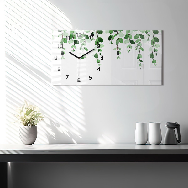 Glass wall clock rectangular Plant leaves