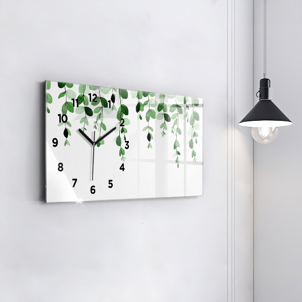 Glass wall clock rectangular Plant leaves
