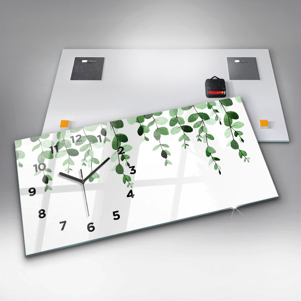 Glass wall clock rectangular Plant leaves