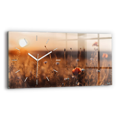 Glass wall clock rectangular Field sunrise