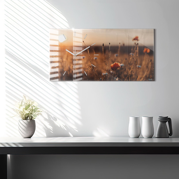 Glass wall clock rectangular Field sunrise