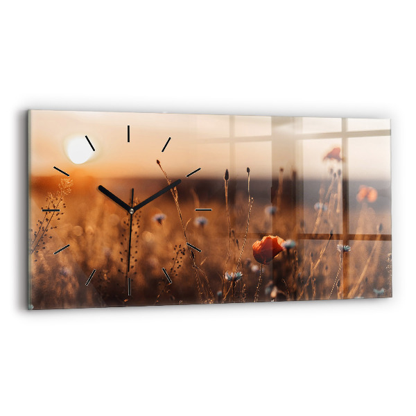 Glass wall clock rectangular Field sunrise