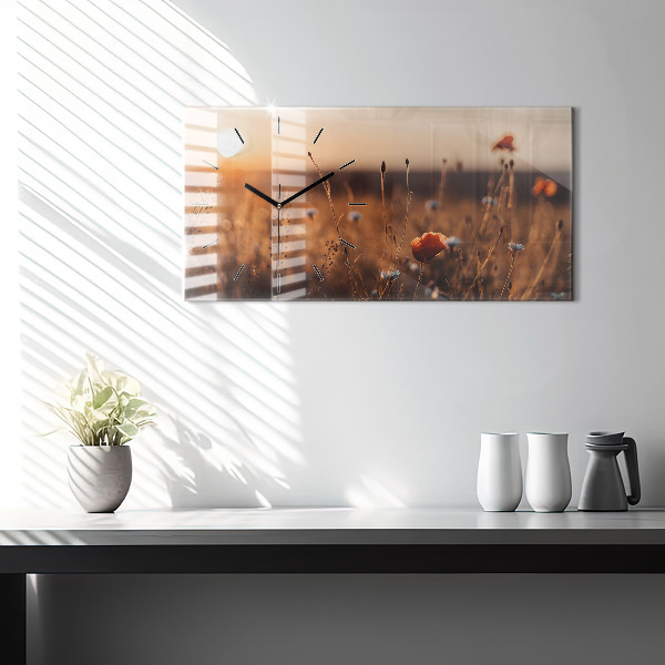 Glass wall clock rectangular Field sunrise