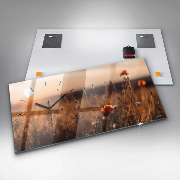 Glass wall clock rectangular Field sunrise