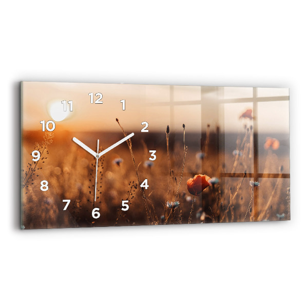 Glass wall clock rectangular Field sunrise