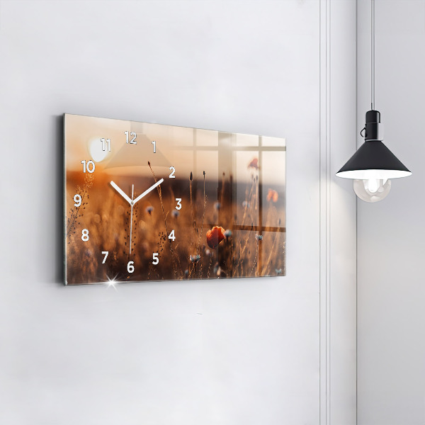 Glass wall clock rectangular Field sunrise