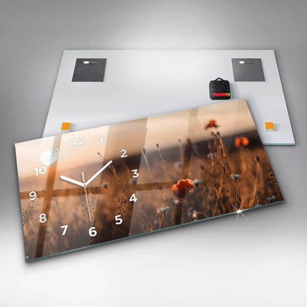 Glass wall clock rectangular Field sunrise