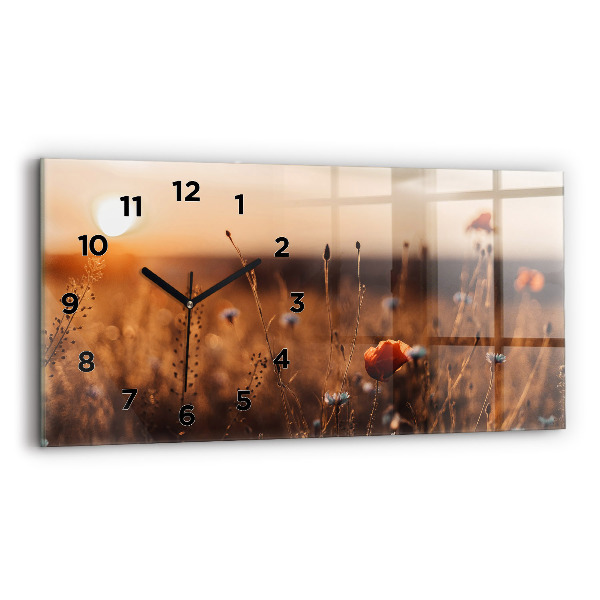 Glass wall clock rectangular Field sunrise