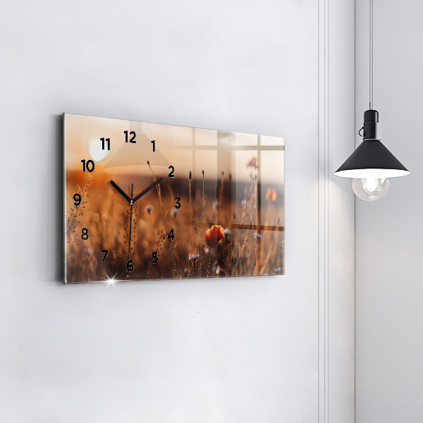 Glass wall clock rectangular Field sunrise