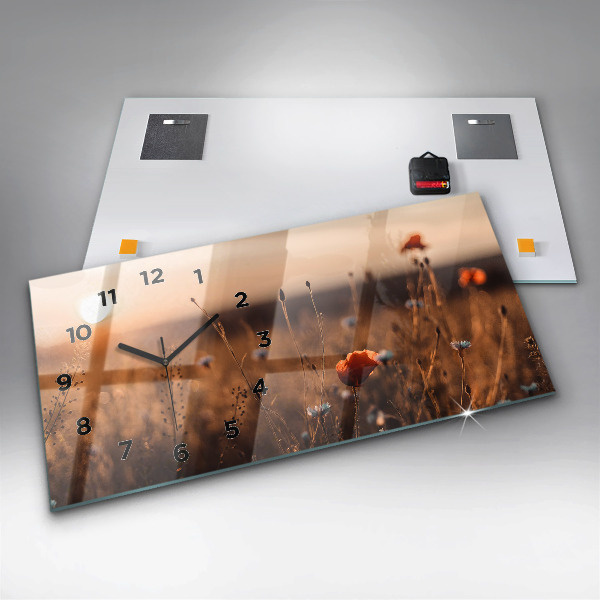 Glass wall clock rectangular Field sunrise