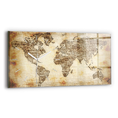 Glass wall clock rectangular Old world map