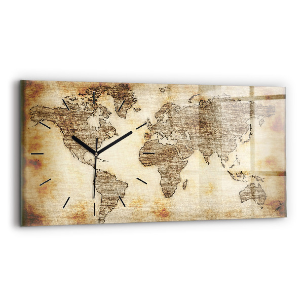 Glass wall clock rectangular Old world map