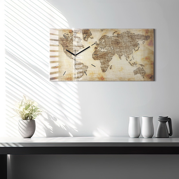 Glass wall clock rectangular Old world map