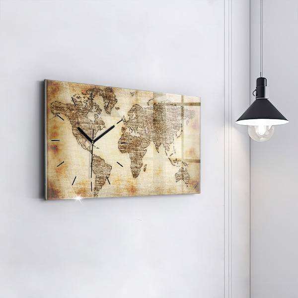 Glass wall clock rectangular Old world map