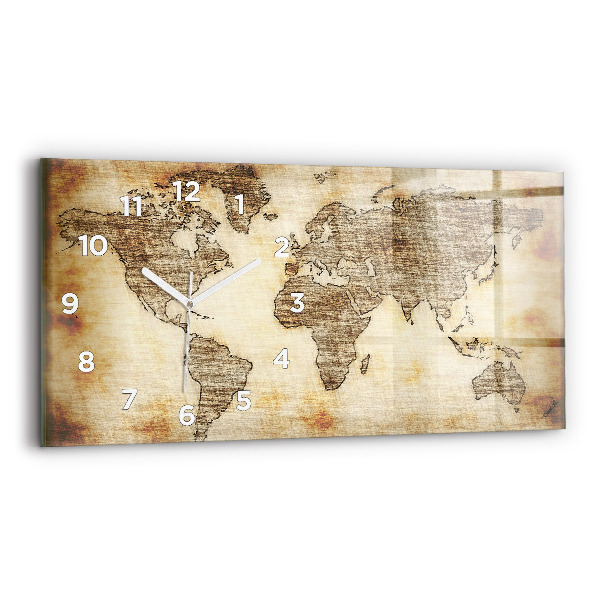 Glass wall clock rectangular Old world map