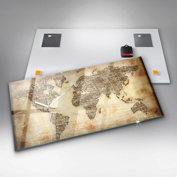 Glass wall clock rectangular Old world map