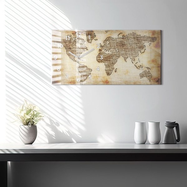 Glass wall clock rectangular Old world map
