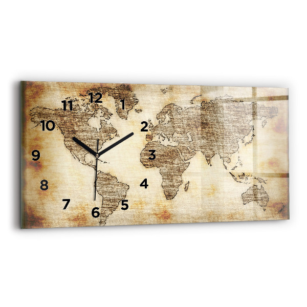 Glass wall clock rectangular Old world map