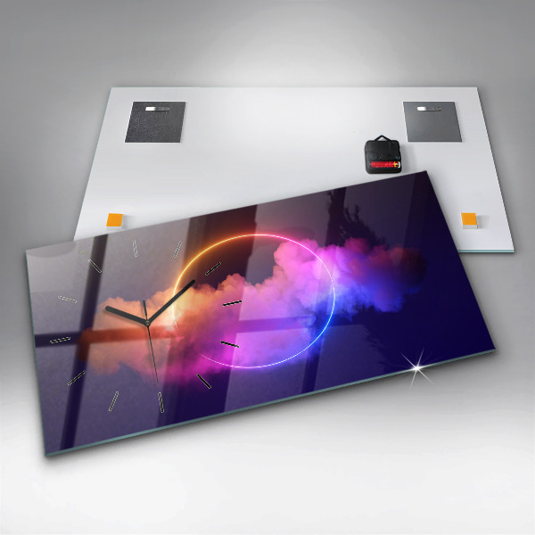 Glass wall clock rectangular 3D smoke abstract