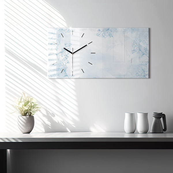 Glass wall clock rectangular Sketch of plants