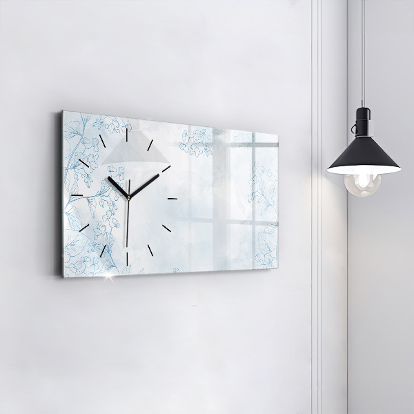 Glass wall clock rectangular Sketch of plants