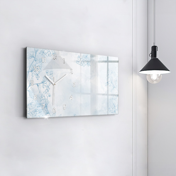 Glass wall clock rectangular Sketch of plants