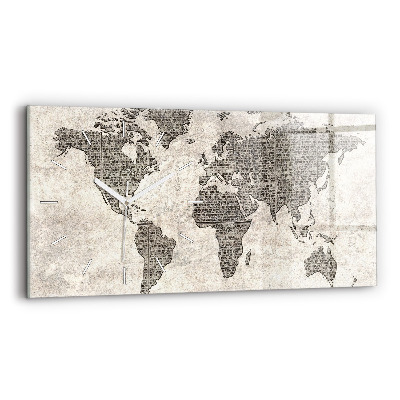 Glass wall clock rectangular World map newspaper