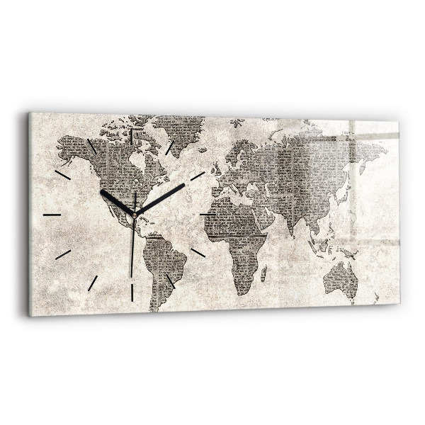 Glass wall clock rectangular World map newspaper