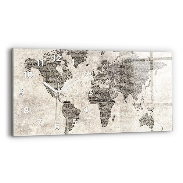 Glass wall clock rectangular World map newspaper