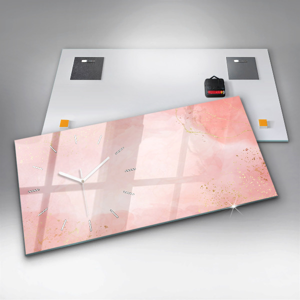 Glass wall clock rectangular Pink marble
