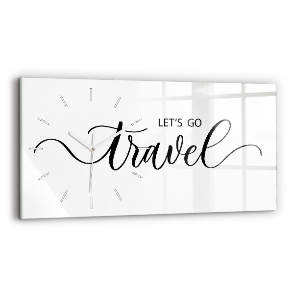 Glass wall clock rectangular The inscription Travel