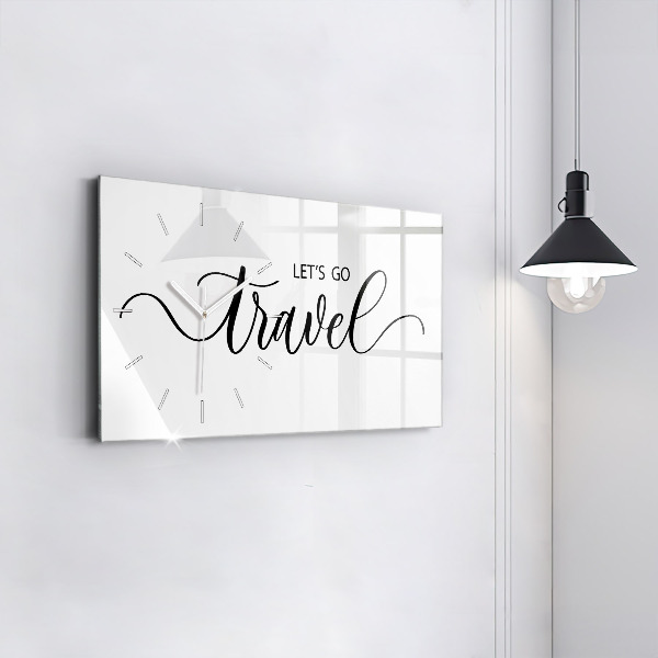 Glass wall clock rectangular The inscription Travel
